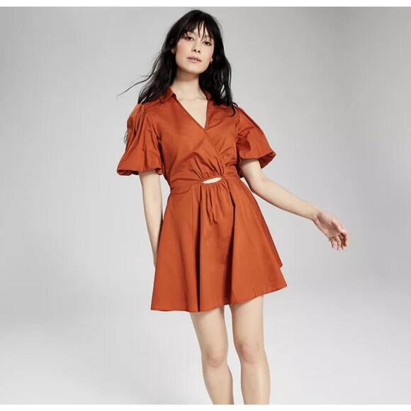 and now this Dresses & Skirts - Macy's And Now This Orange Cutout Fit & Flare Bubble Sleeve Dress Size: Large